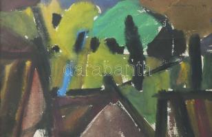 Domanovszky Endre (1907- 1974): Absztrakt táj, 1949. Akvarell, papír, jelezve jobbra fent: Domanovszky 49. 17x25 cm. Üvegezett fakeretben.