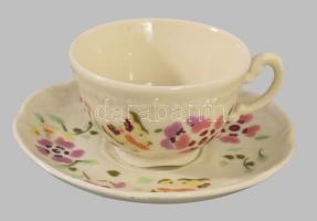 Zsolnay 2 darab pillangó mintás csésze alátéttel, jelzett, kis kopással, d: 12 cm