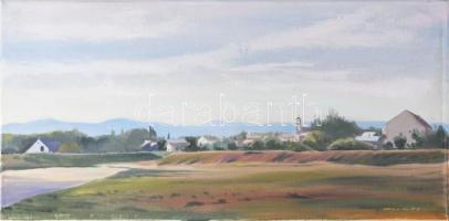 Kornis György (1927-2011): Faluszéle. Olaj, vászon, jelzett. Hátoldalán autográf felirattal. 30x60 cm