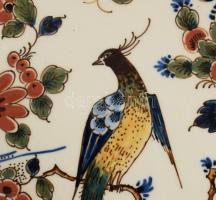 Delft fácán mintás porcelán dísztál. Kézzel festett, jelzett, hibátlan d: 23,5 cm