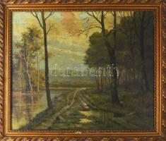 Tábori jelzéssel: Vízparti táj- Olaj, vászon. Dekoratív, kissé sérült fakeretben. 47x57 cm