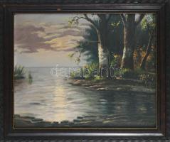 Tábori jelzéssel: Vízpart. Olaj, vászon. Dekoratív, kissé sérült fakeretben. 41x51 cm