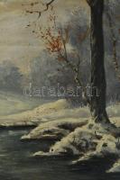 Jelzés nélkül: Téli táj. Olaj, vászon. Sérült. Dekoratív, sérült fakeretben. 41x51 cm