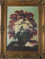 Oláh István jelzéssel, XX. sz. első fele: Csendélet. Olaj, vászon. Dekoratív, kissé sérült fakeretben. 51x36 cm