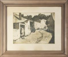 Konecsni György (1908-1970): Köves utca. Rézkarc, papír, jelzett, lapszéli apró foltokkal. Üvegezett...