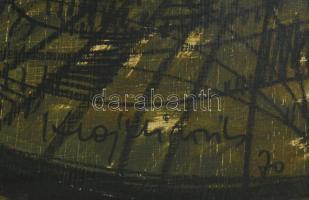 Krajcsirovits Henrik (1929-2007): Dunakanyar, 1970. Olaj, farost, jelezve jobbra lent. Hátoldalán Ké...