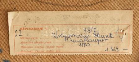 Krajcsirovits Henrik (1929-2007): Dunakanyar, 1970. Olaj, farost, jelezve jobbra lent. Hátoldalán Ké...