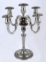 Jelzett antik ón ötágú gyertyatartó, kétrészes, jó állapotban, m: 36 cm