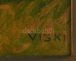 Viski jelzéssel: Tehenek. Olaj, karton. Dekoratív, sérült fakeretben, 36,5×48 cm