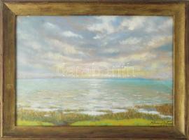 Klimó István (1883-1961): Balaton. Pasztell, papír, jelzett. Dekoratív üvegezett keretben, 32×43,5 cm