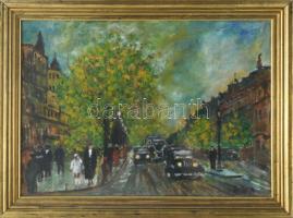 Berkes A jelzéssel: Nagyváros forgatag. Vegyes technika, karton. Üvegezett keretben, 30×41,5 cm