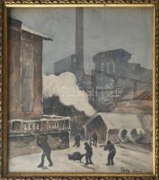 Egry József jelzéssel: Külváros. Akvarell, papír. Üvegezett fakeretben, 24,5×21,5 cm