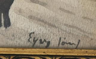 Egry József jelzéssel: Külváros. Akvarell, papír. Üvegezett fakeretben, 24,5×21,5 cm