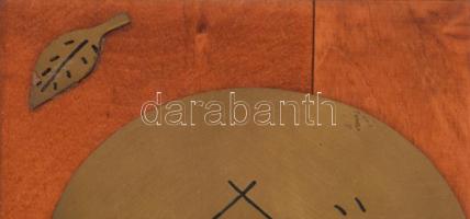 Ocseny panno réz lemez fali dísz fa alapon. 21x36 cm