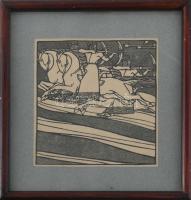 Göröntsér Greff Lajos (1888-1976): A hadak útja. Fametszet, papír, jelzés nélkül. Üvegezett fakeretben, 14×14 cm