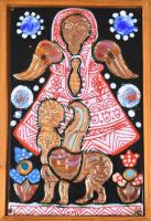 Kátai Mihály (1935 - 2020): Az aranyszőrű bárány. Tűzzománc, fakeretben, jelzett 13x20cm