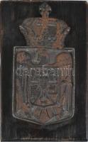 Antik vas Románia címer, fa táblán, 19x12 cm