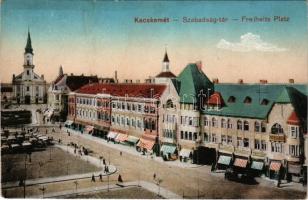 Kecskemét, Szabadság tér, Csapó Lajos, Kemény Izidor, Holczer, Sasvári Böske üzlete, drogéria (fl)