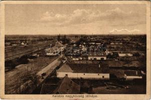 1931 Kelebia, nagyközség látképe, vasúti sínek + "KELEBIA - BUDAPEST 17 C" vasúti mozgóposta bélyegző (EB)