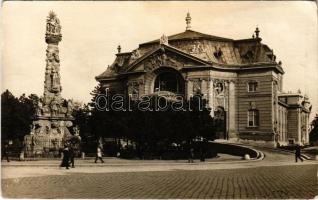 1927 Kecskemét, színház, Szentháromság szobor. G. Fekete Gyula kiadása (EK)