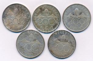 1992. 200Ft Ag "MNB" (2x) + 1993. 200Ft Ag "MNB" + 1994. 200Ft Ag "Deák" (2x) T:AU,XF patina Adamo F13, F13.1