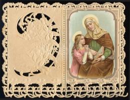 ca 1880 Áttört, csipke, litho litografált szentkép, üdvözlőkártya 7x9 cm