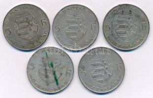 1947. 5Ft Ag "Kossuth" (5x) T:VF-F patina, folt Adamo F8.1