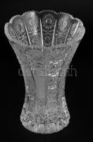 Ólomkristály váza, gazdagon csiszolt mintával, hibátlan, m: 21 cm