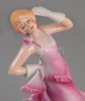 Art deco német Flapper táncosnő figura, jelzés nélkül, hibátlan, m: 18,5 cm