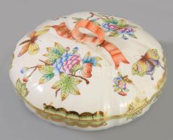 Herendi Viktória mintás fedeles edény, gazdag mintával, szalag fogóval, fedele ragasztott, jelzett, d: 16,5 cm