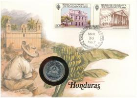 Honduras 1980. 10c Cu-Ni felbélyegzett borítékon, bélyegzéssel, német nyelvű leírással T:UNC Honduras 1980. 10 Centavos Cu-Ni in envelope with stamp and cancellation, with German description C:UNC