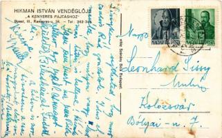 1943 Budapest III. Óbuda, Hikman István vendéglője "A kenyeres pajtáshoz", étterem kerthel...