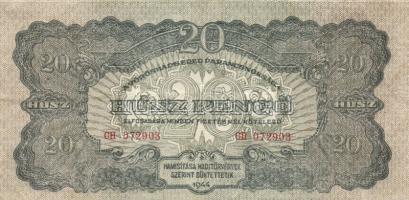 1944. 20P "V.H."  felső ívszélen mindkét oldalon erős fehér csík,kimaradt a motívum festék. T:II+