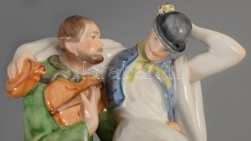 Herendi mulatozók, kézzel festett, jelzett, terv: Lux Elek, hibátlan, m: 21,5 cm