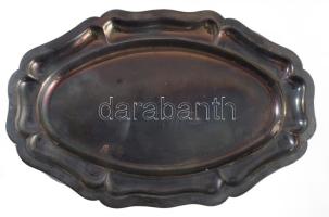 Ezüst (Ag) tálca. Jelzett, 1966-1998 közötti fémjel, 925 ezrelékes ezüst, 29x19 cm, nettó 268g Hozzá Kuncze Gábor belügyminiszter adományozó okirata Dömötör Zoltán olimpiai bajnok vízilabdázó részére