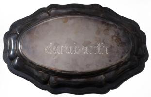 Ezüst (Ag) tálca. Jelzett, 1966-1998 közötti fémjel, 925 ezrelékes ezüst, 29x19 cm, 268g Hozzá Kuncz...