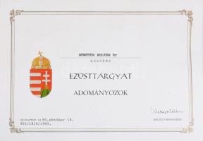 Ezüst (Ag) tálca. Jelzett, 1966-1998 közötti fémjel, 925 ezrelékes ezüst, 29x19 cm, 268g Hozzá Kuncz...