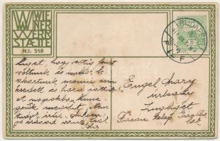 1912 Mode. Wiener Werkstätte No. 518. / Lady and dog art postcard s: Mela Koehler (r)