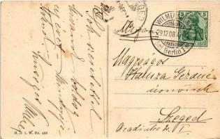 1908 Glückliches Neujahr / Újévi üdvözlőlap léghajón pezsgőző malacokkal / New Year greeting art pos...