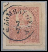 1871 5kr díjjegyes borítékból kivágott bélyegkép bélyegként felhasználva "SZOMBATHELY" / 5...