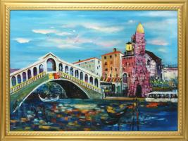 Szöllősi Tibor (-): Rialto-híd, Velence. Olaj, farost. Jelzett. Dekoratív keretben. 50x70 cm.
