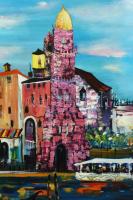 Szöllősi Tibor (-): Rialto-híd, Velence. Olaj, farost. Jelzett. Dekoratív keretben. 50x70 cm