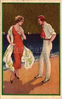 1934 Strand szerelem. Olasz művészlap / Italian art postcard, beach love, couple. Degami 2259. s: T....