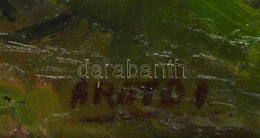 Arató István (1922-2010): Alak a pincénél. Olaj, vászon, jelezve balra lent. Javított. Dekoratív, ki...