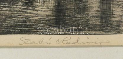 Szabó Vladimir (1905-1991): Dunapart (Budapest). Rézkarc, papír, jelzett. Üvegezett fakeretben, 28x4...