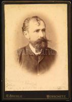 cca 1880 késmárki Kunsch Gábor, Abaúj vármegye alispánjának portréja, kabinetfotó Emil Aberle verseci (Werschetz, Vršac) műterméből, feliratozva, 16x11,5 cm