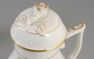 Herendi Fehér kávés kanna rózsa fogóval, jelzett, hibátlan, m: 21 cm