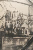 Győri István (1957-): Notre Dame, Párizs, 2008. Szén, karton. Jelzett. 69,5x99,5 cm