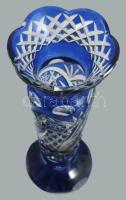 Kéken pácolt csiszolt váza, m: 21,5 cm