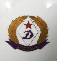 Herendi Viktória mintás váza, rajta Dózsa címerrel, jelzett, aranyozáson kopással, m: 23 cm